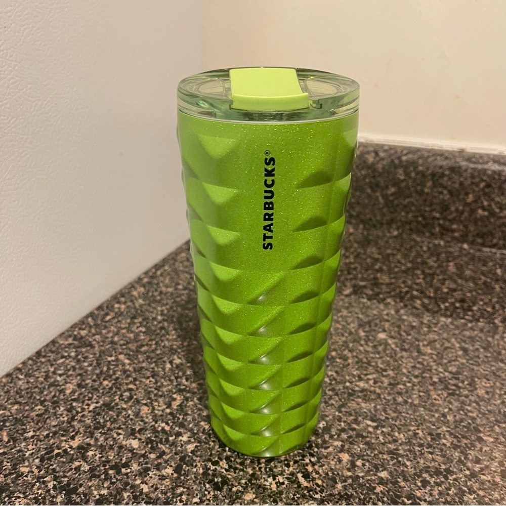 NWT Starbucks 2025 Neon Lime Green Glitter Studded Cold Brew SS Tumbler